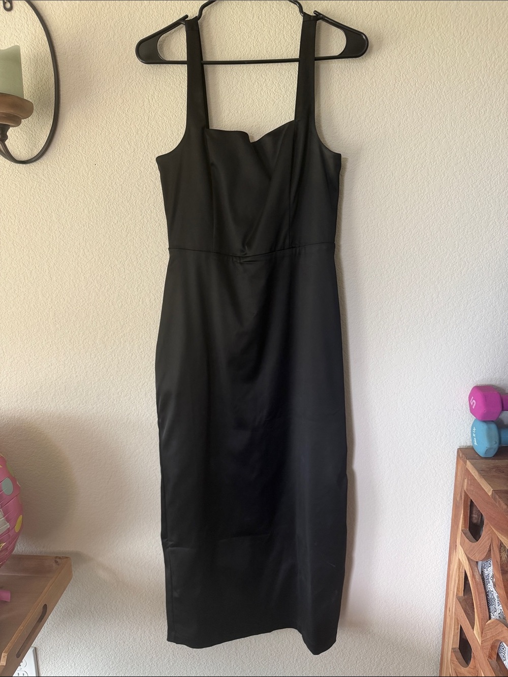 Abercrombie & Fitch Black Square-Neck Midi Slip Dress